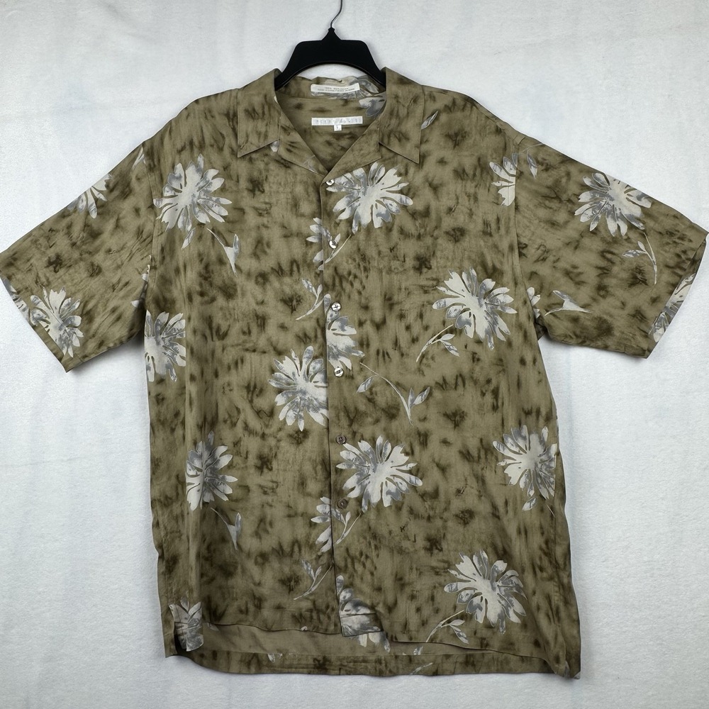 Men's Perry Ellis 100% Silk Short Sleeve Hawaiian Tropical Shirt Size L